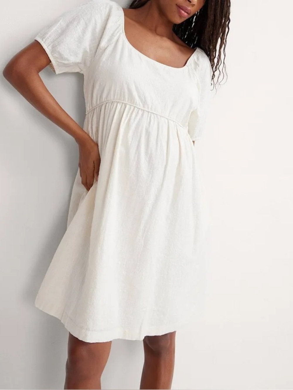 NWT Hatch Lola Vanilla Cream Maternity Cotton Blend Boho Mini Dress Size 4